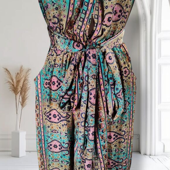 Karma Highway Multi Way Halter Wide Leg Jumpsuit OS  Boho Paisley Viscose - Picture 9 of 16